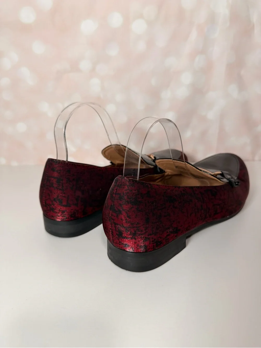 JITAI Leather and Fabric Red Speckled Loafer w Gold Detail